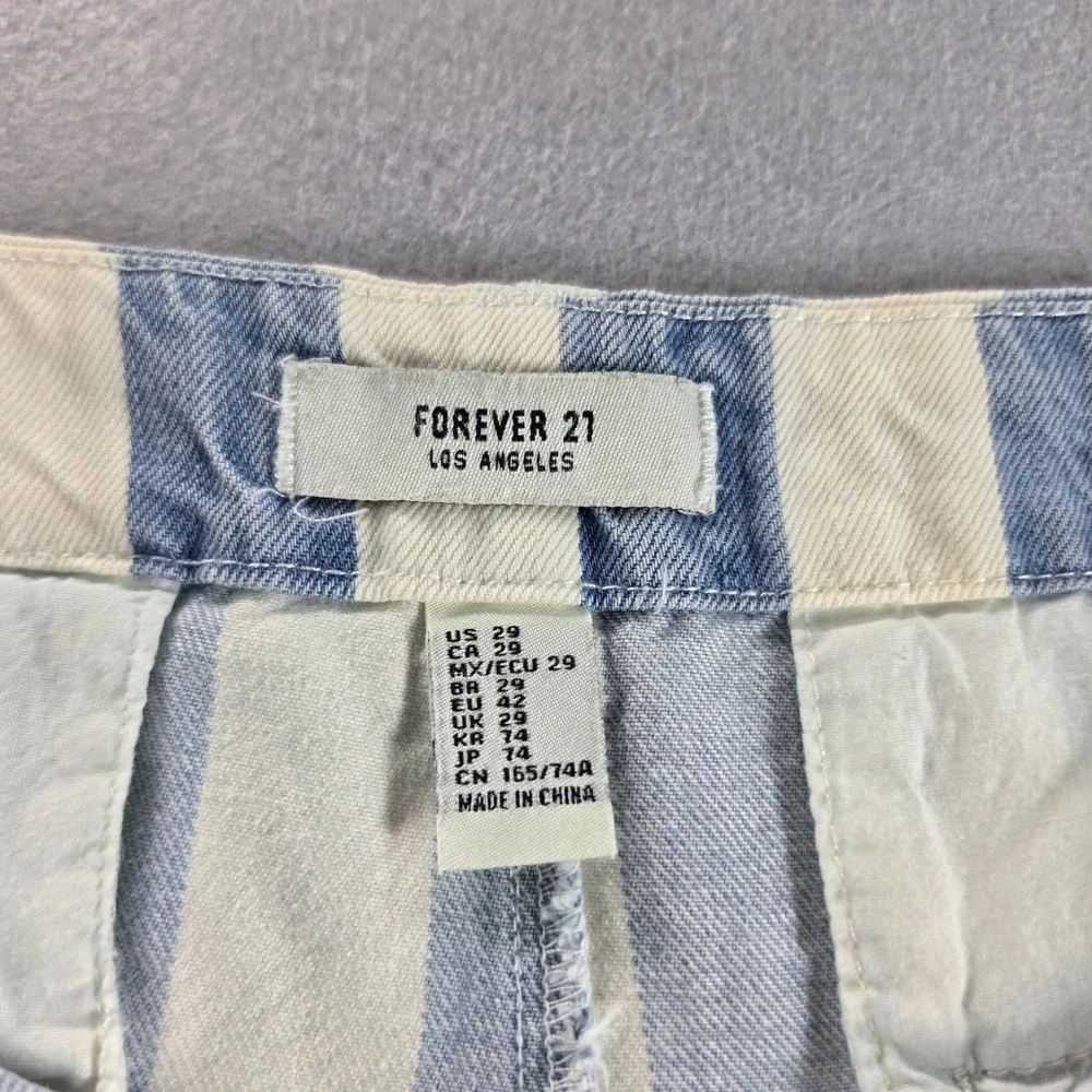 Blue & White Nautical Striped High-Waisted Pleated Grandma Denim Shorts 29